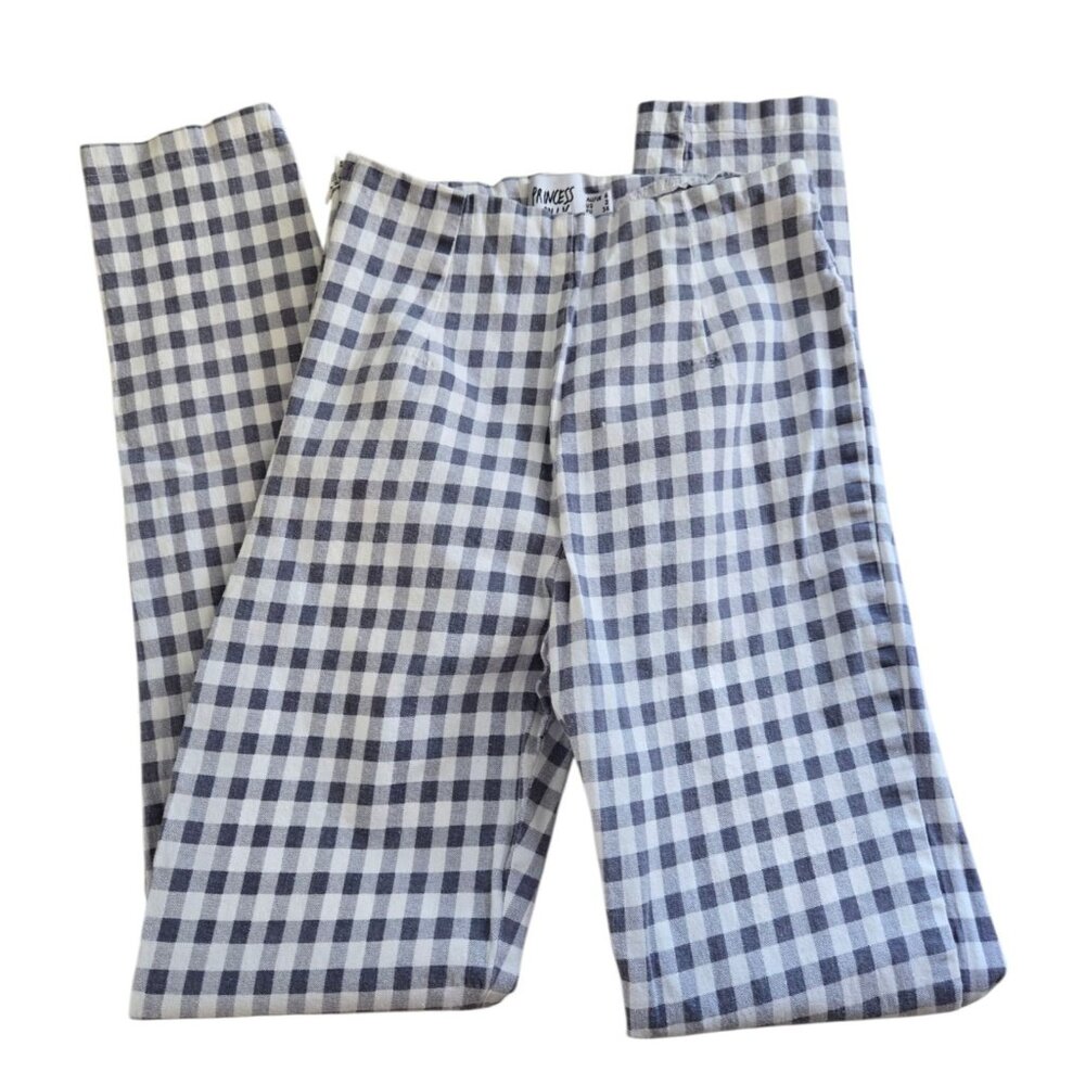 Princess Polly Women's Sz 2 Gingham Check High Rise Skinny Pant Gray White
